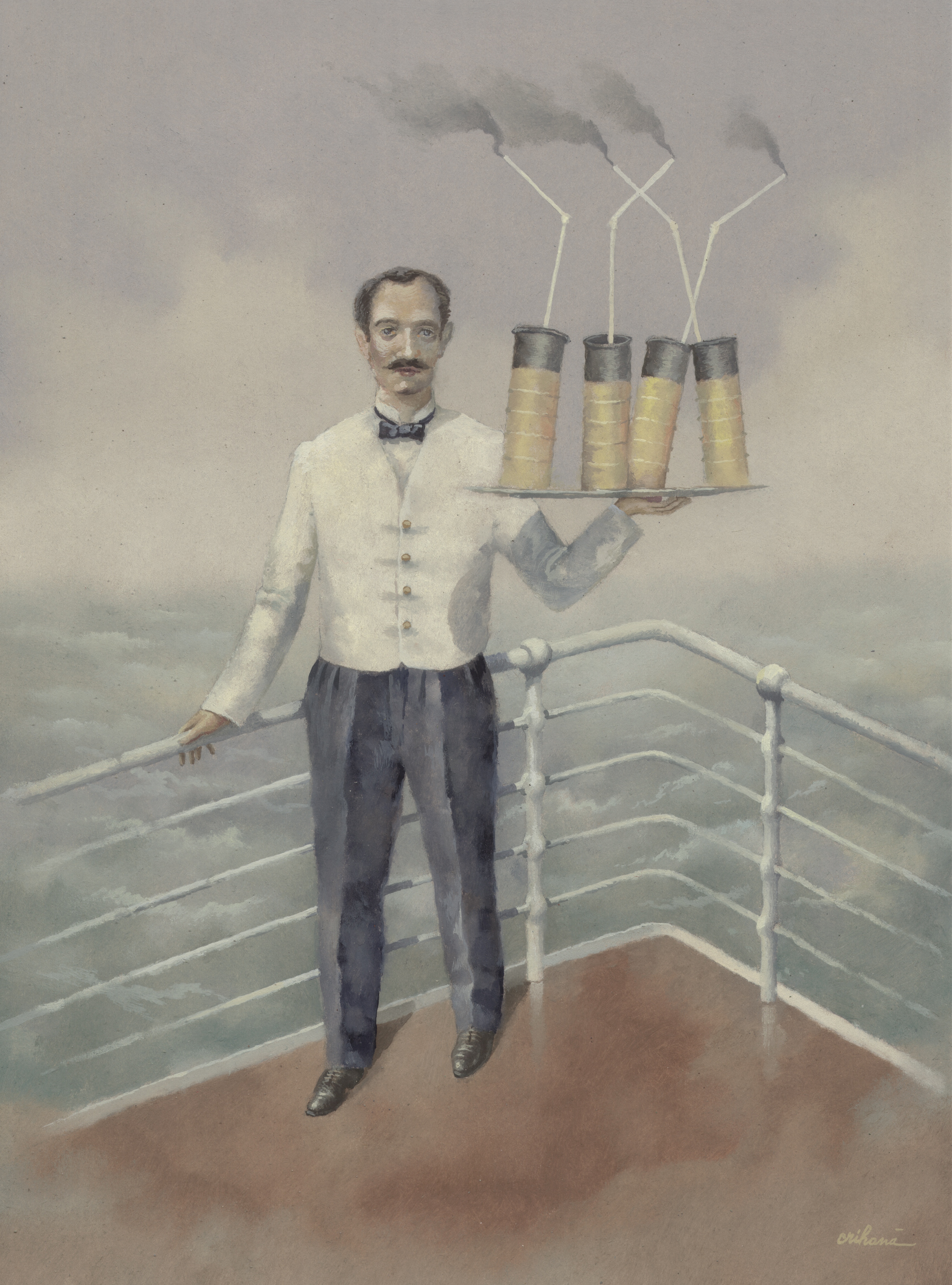 1 Chelnerul cu patru oranjade fumegand